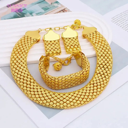 Luxury Golden Bridal Jewelry Set Ethnic Style Necklace Earrings Ring Bracelet for Weddings Eid Middle Eastern Accessories Gifts
