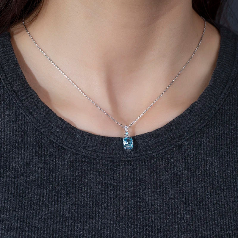 Messi Jewelry  MSN-775 18K White Gold Lab Aquamarine Lab Sapphire Fine Jewelry Pendants