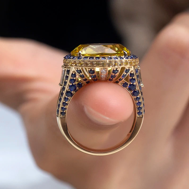 Gemfiori MSR-1511 18K Gold 10x14mm Oval Lab Yellow Sapprie Luxury Engagement Ring Lab Grown Diamond Ring