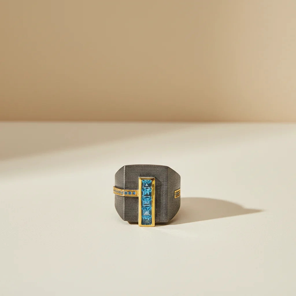 Simple Design Vintage Personality Rings,925 Sterling Silver Plated Gold Ring With Blue Topaz