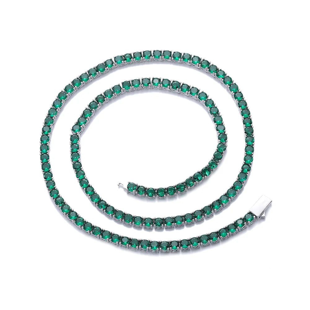 S&S 4mm Iced Out CZ Tennis Chain Necklace — Coloured Zircon | Gold, Silver & Black | S&S Collection