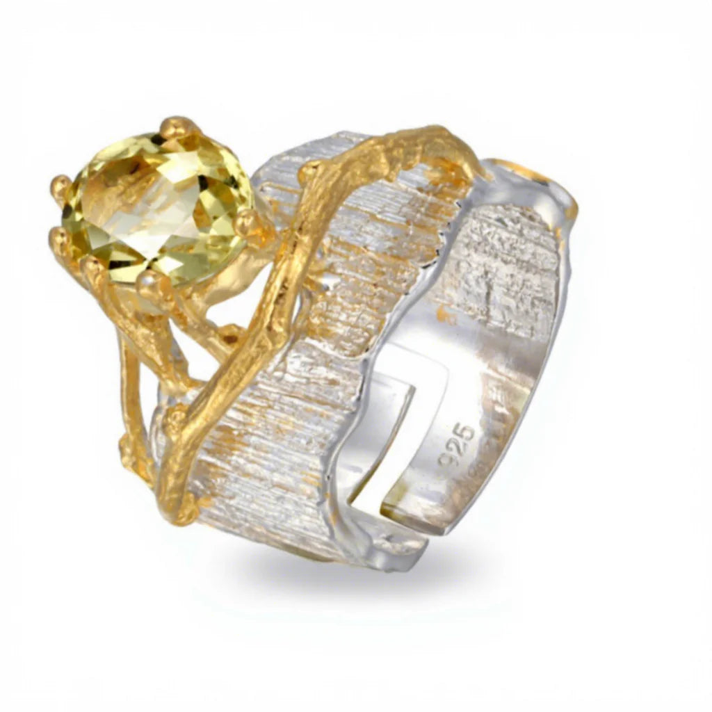 Special Design Saudi Arabia Citrine 925 Sterling Silver Thickness Ring