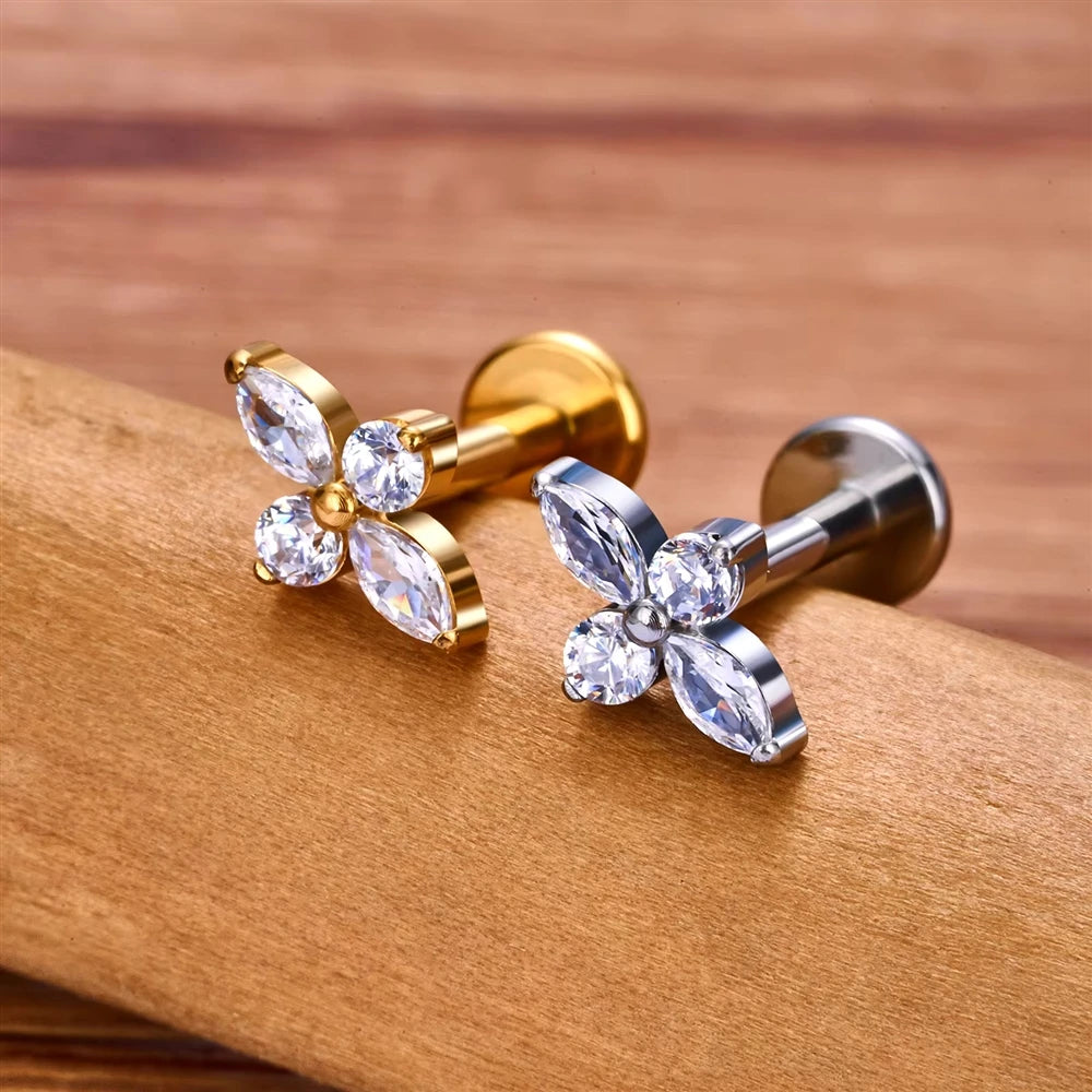 Wholesale G23 ASTM F136 Implant Grade Titanium Internal Thread Labret Ear Stud Zircon Helix Tragus Lip Body Piercing Jewelry