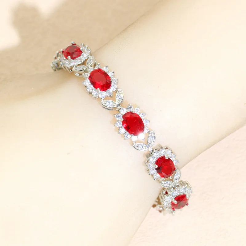 XOTICA 2023 New 925 Sterling Silver Jewelry Set for Women Red Zircon Earrings Bracelet Rings Necklace Pendant for Party Wedding Gift