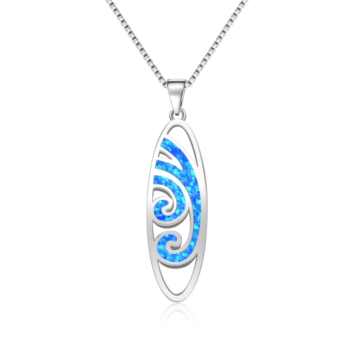 TikTok Viral Wave Opal Copper Box Chain Christian Lariat Necklace | Blue Ocean-Inspired Jewelry-Ins Trendy Bulk Supply