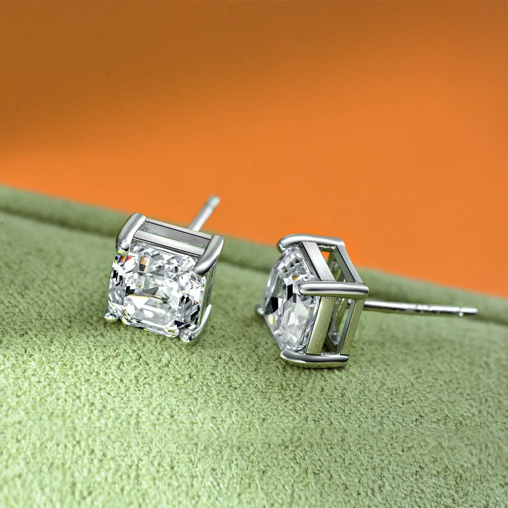 SILVERELLI Four Prong 2 Carat Pagoda 7×7 Zircon Stud Earrings | Multi-Colour | 925 Silver