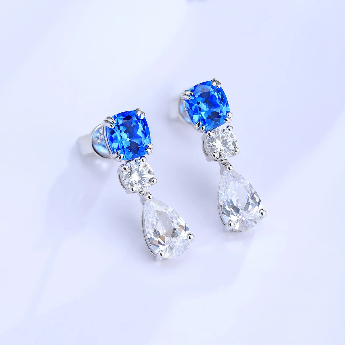 ArtistA Square Shape Cobalt Spinel Jewelry Lab Gems Ear Drop Elegant Jewelry Set S925 Silver Earrings