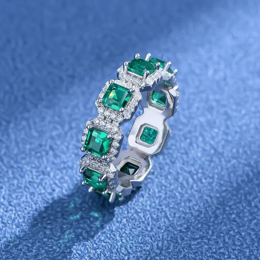 SILVERELLI Grandmother Emerald Square Diamond Ring | 925 Sterling Silver | Platinum Plated