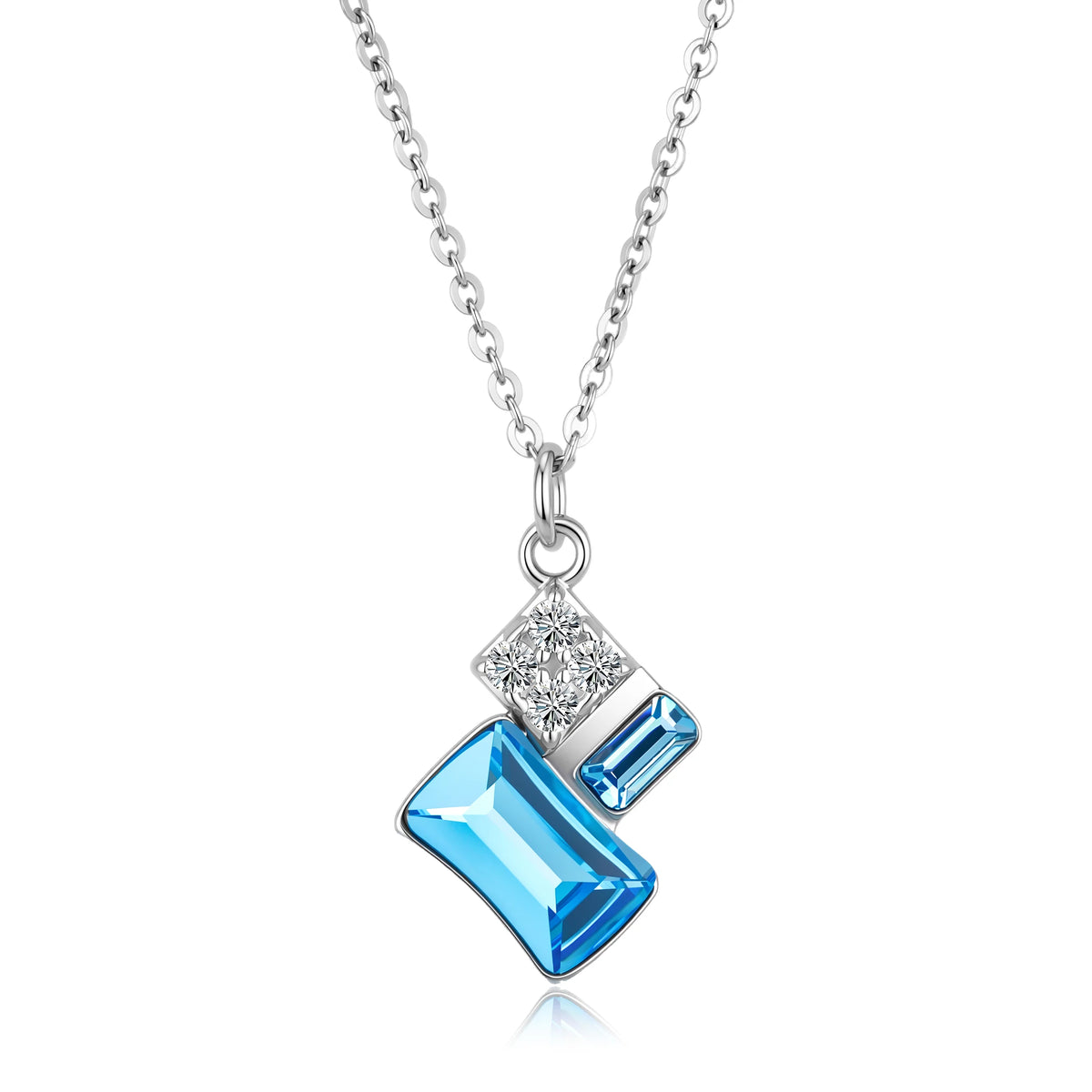 S&S Crystal Rhinestone Geometric 925 Silver Jewellery Set | Rhodium Plated Necklace, Bracelet & Earrings | S&S Collection