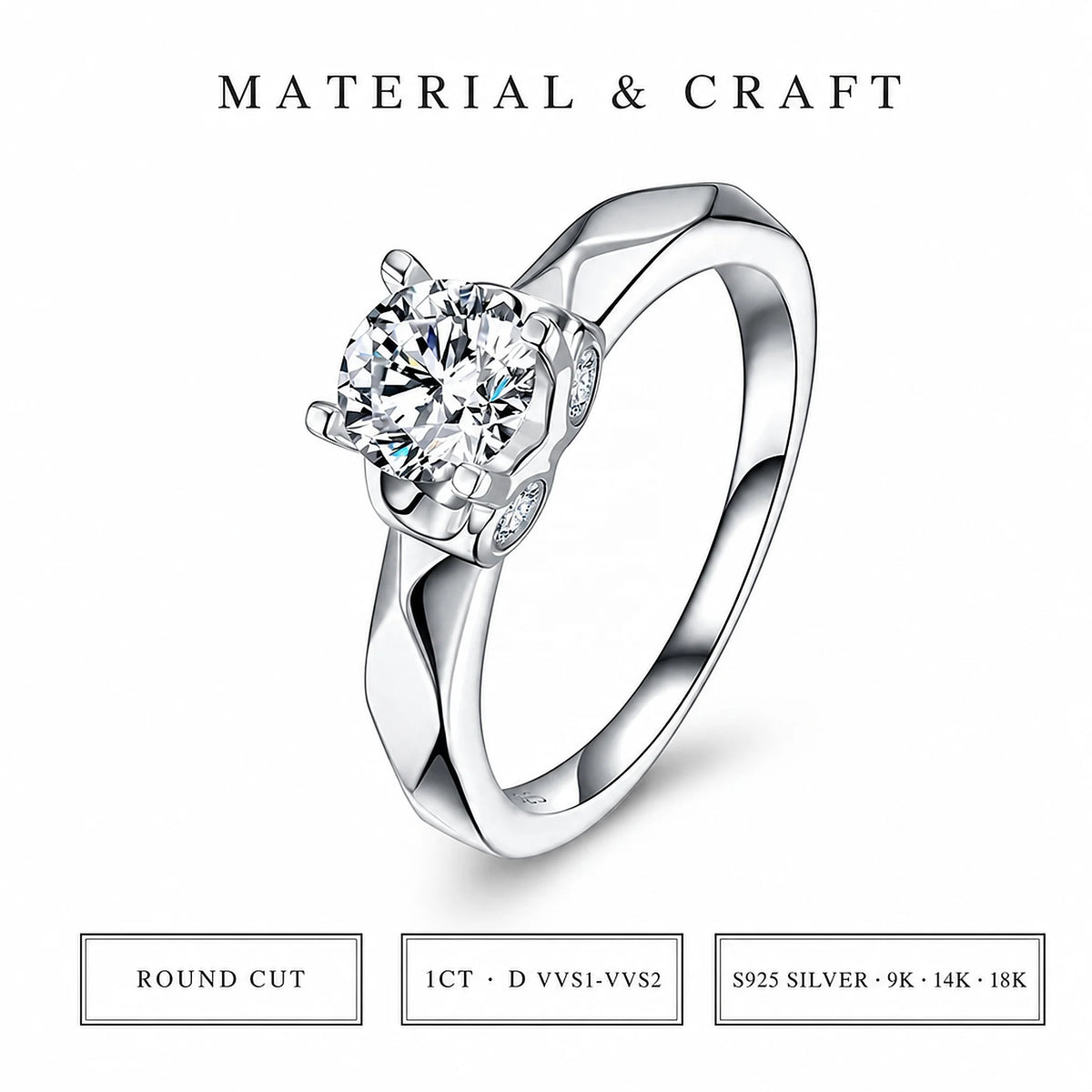 Gioiellieri IGI Certified D VVS1 VVS2 High Clarity Round Brilliant Lab Grown Diamond Ring 1CT 9K 10K 14K 18K Gold Women Fashion Ring
