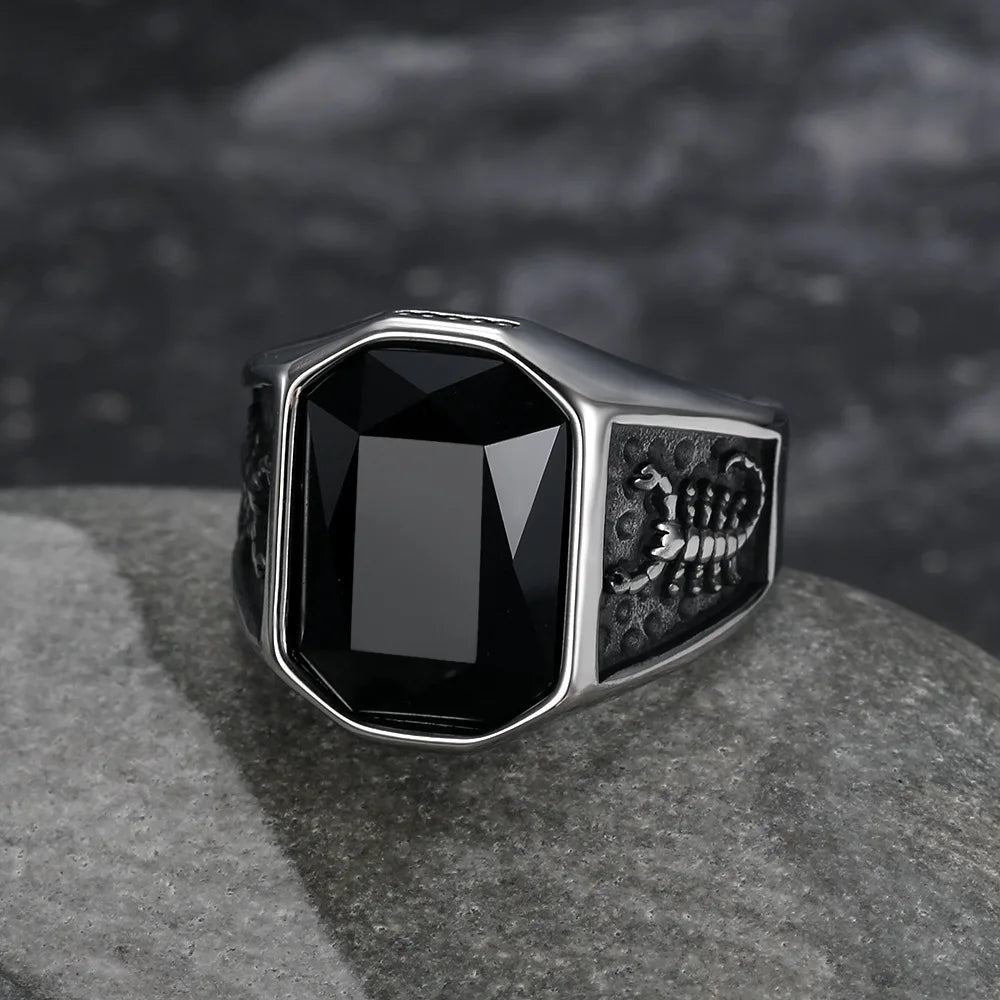 BiG-BOSS Creative, Business, Personalized, Men's Gemstone Ring, Fashionable Scorpion Stainless Steel Finger Ring, Trendy Hip-hop Jewelry