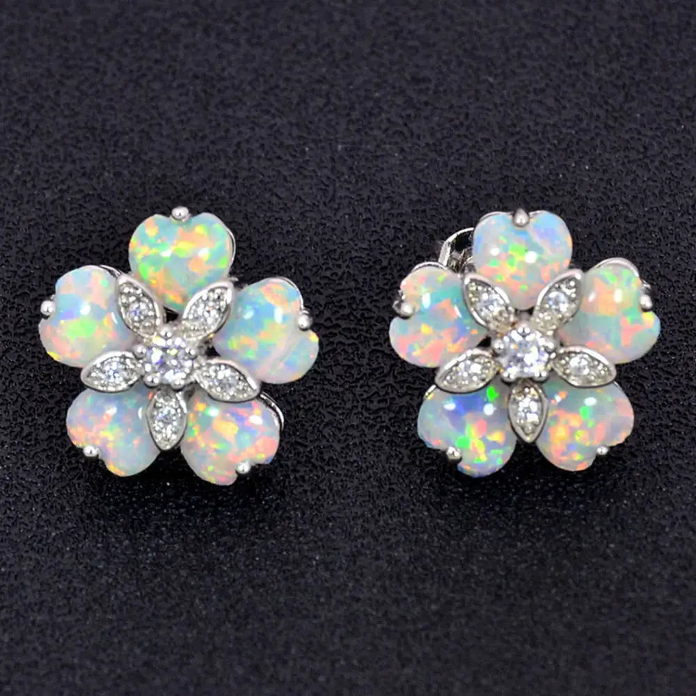 Viral White Flower Stud Earrings 5 Petal Design Cute Ladies Silver Plated Brass Christian Gift Jewelry
