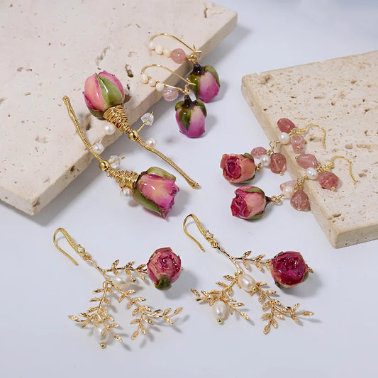 Natural Freshwater Pearl Drop Gel Flower Earrings Korean Style Women Luxury Jewelry Fashion Ladies and Girls Gift GE1521