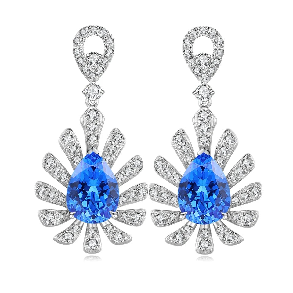 Gemfiori New in Vintage 925 Silver Earrings Lab Grown Paraiba Yag Drop Earrings for Women Fine Jewelry Wedding Gift for Her
