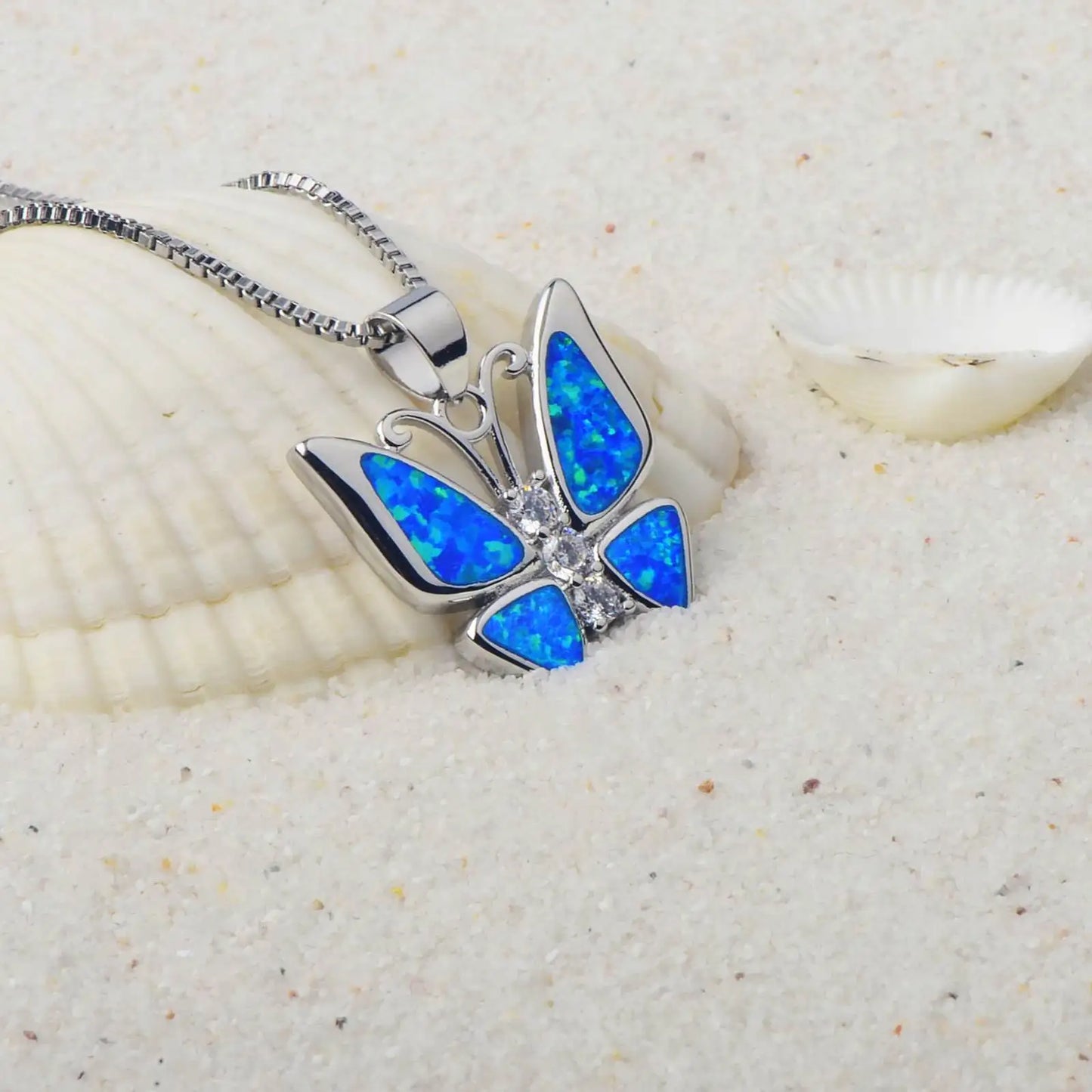 Dainty Opal Butterfly Necklace - Handcrafted Silver Plated CZ-Embedded Romantic Jewelry Bulk