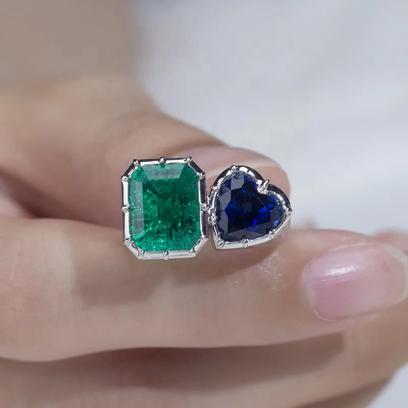 MSR-1170 18K Gold Lab Emerald and Sapphire Ring Wedding Diamond Engagement Ring