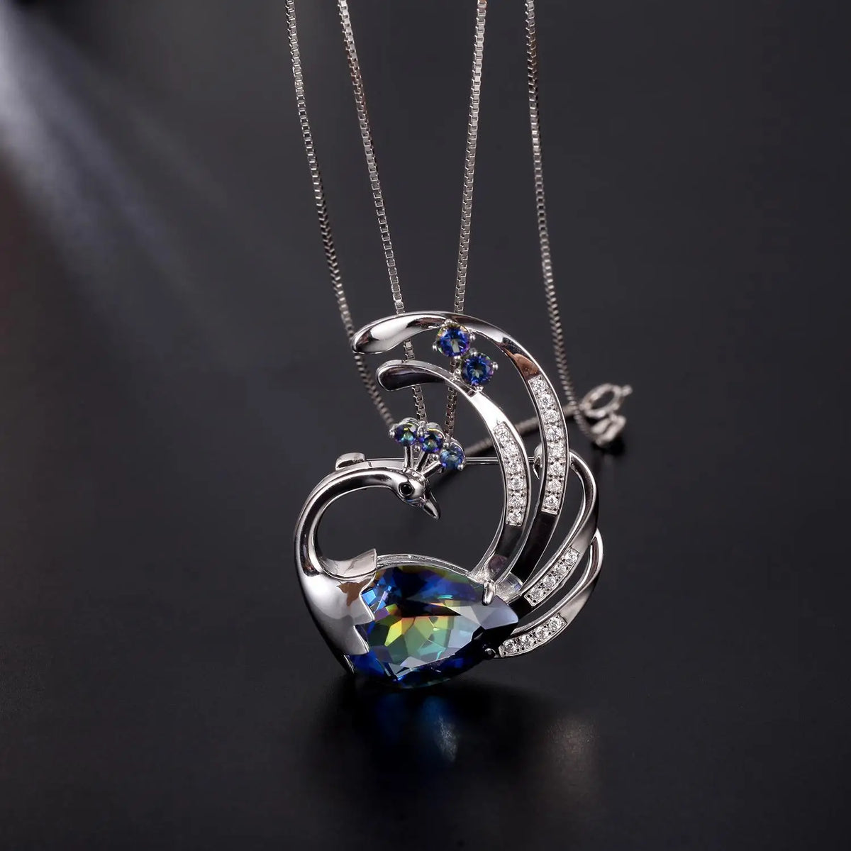 ArtistA C2979 Abiding Hot Sale Cute Design Good Price Natural Gemstone Mystic Quartz 925 Silver Two Usage Peacock Pendant Brooch Pin