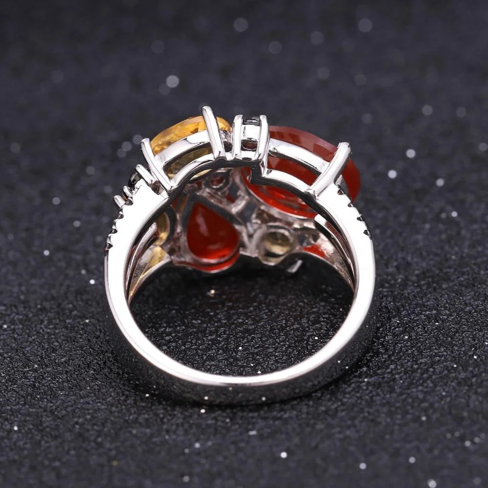 ArtistA C7645 Abiding Multiple Gemstones Natural Carnelian Red Agate Citrine 925 Silver Sterling Cluster Ring Women Jewelry
