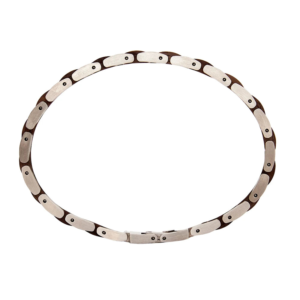 REBEL Slim Metal Wooden Chain & Link Unisex Bracelet Wrist Band for Groomsman Gift