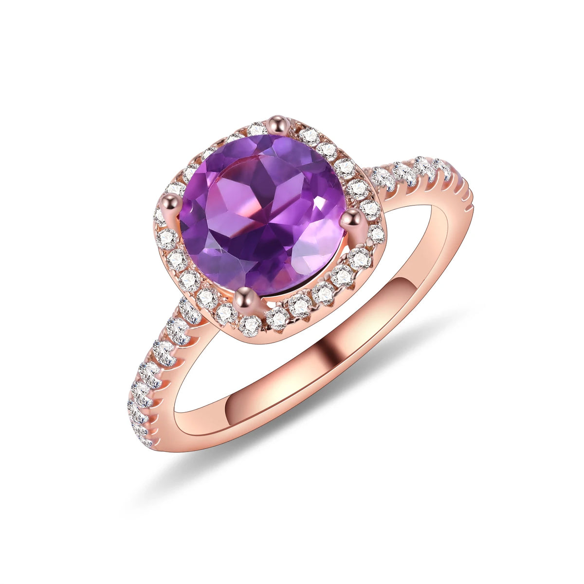 Gemfiori KH078 OEM ODM Factory Natural Gemstone Simulated Alexandrite Rose Gold Plated 925 Silver Halo Engagement Ring