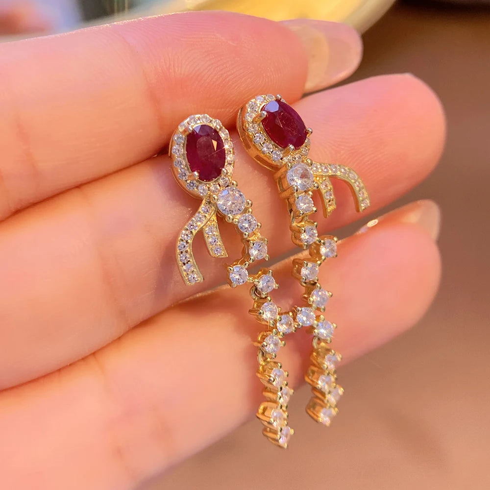 Gioiellieri Luxury Natural Red Ruby Earrings 925 Sterling Silver Wedding Party Gift Fine Jewelry
