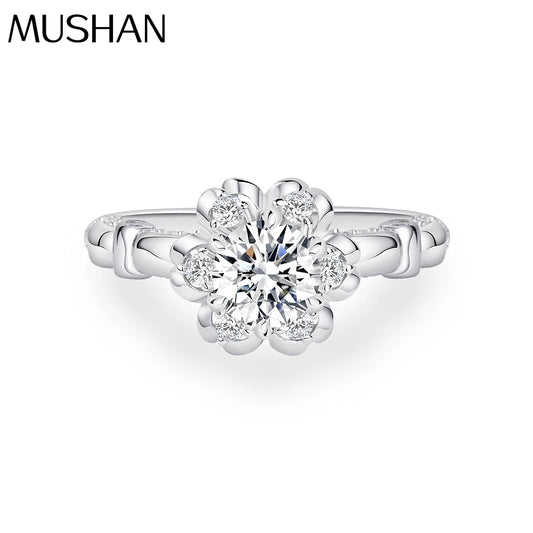MuShan Jewelry Factory 6mm Round White G 1 Carat High Carbon Diamond Ring High End Niche and Versatile for Women