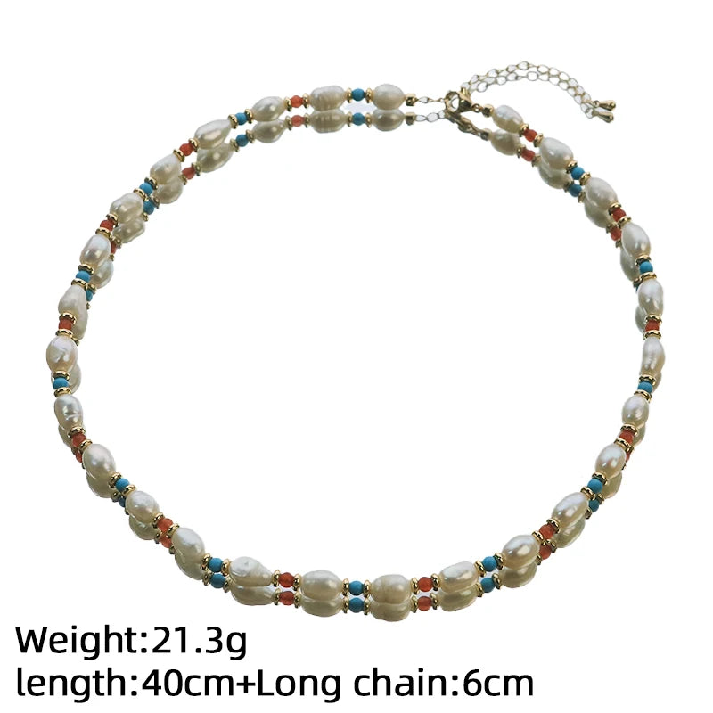 GS0272 Natural Freshwater Pearl, Turquoise & Agate Bohemian Jewellery Set for Women
