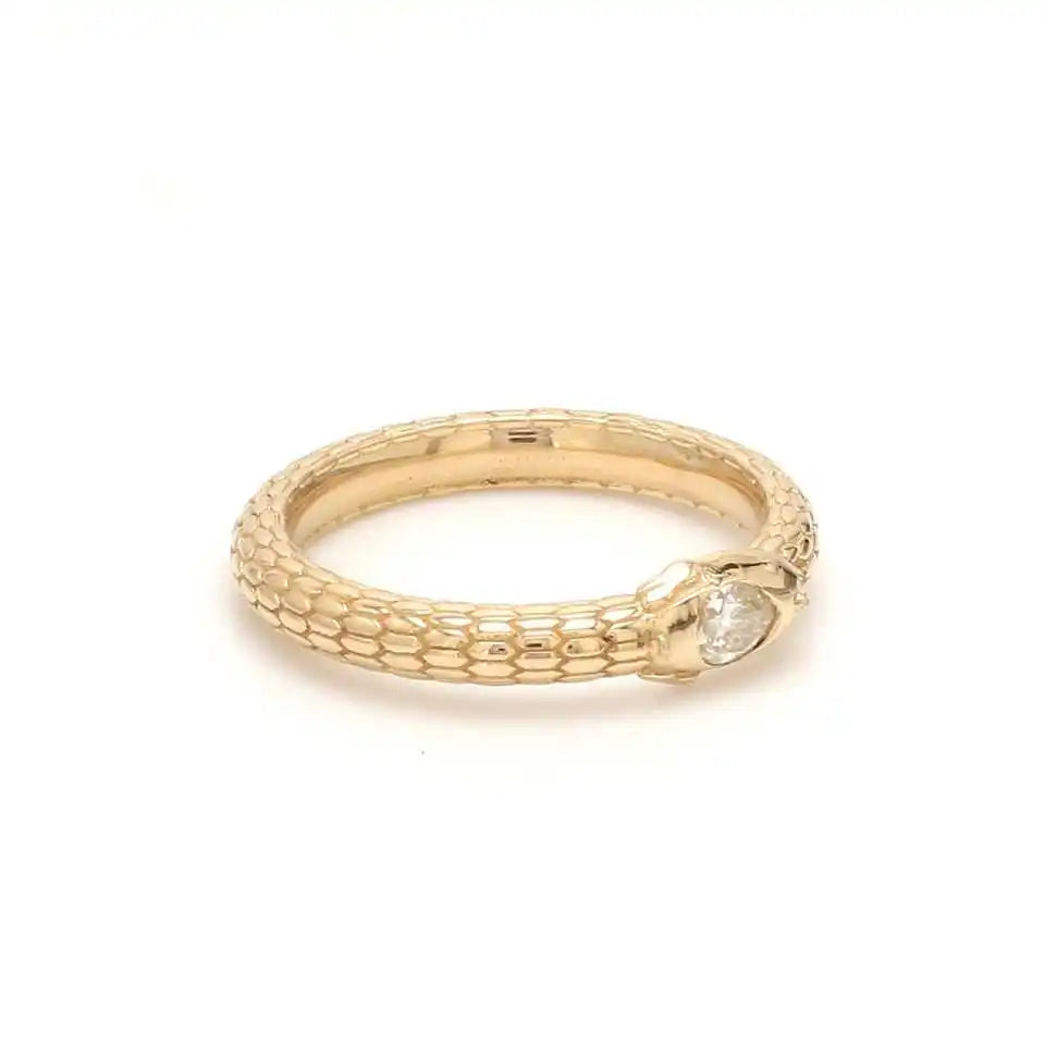 New Arrivals Fine Jewelry 14k Pure Gold Luxury Paved Diamond Snake Rings Trendy Minimalist Design Women's Dainty 0.25ct Oval Cut
