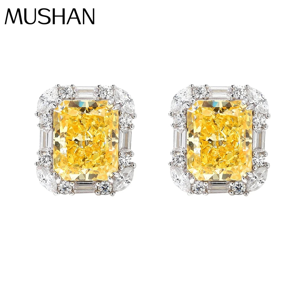 MUSHAN Jewelry Factory Pure Silver Stud Earrings Light Luxury and High End Gold Plated Yellow Diamond Ice Flower Cut Earrings