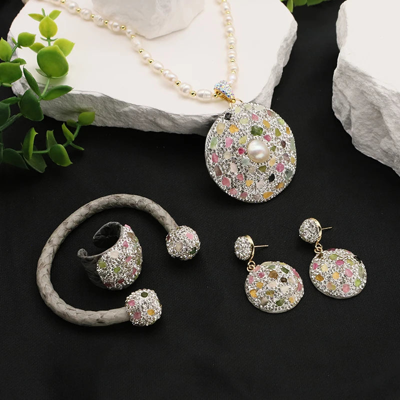XOTICA Natural Baroque Pearl 18K Gold Plated Women's Gift Jewelry Necklace Bracelet Earrings Fashion Designer Jewelry Set