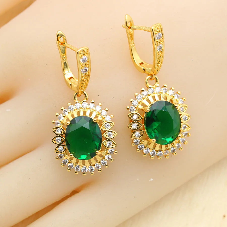 XOTICA 18K Gold Plated Alloy Emerald Jewelry Set for Women Wedding Engagement Anniversary Party Necklace Earrings Bracelet Ring Gift