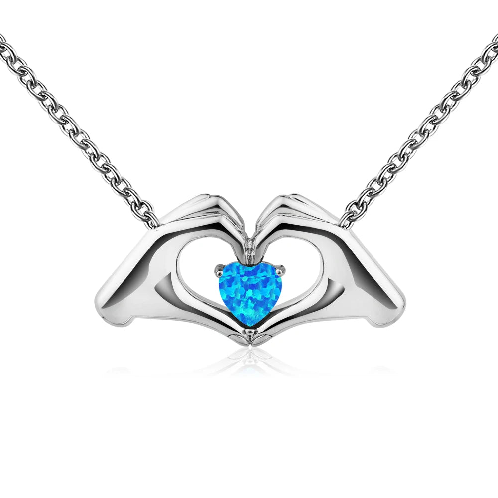 Elegant Hand Heart Necklace Aobao Inlaid Accent Pendant Fashion Jewelry