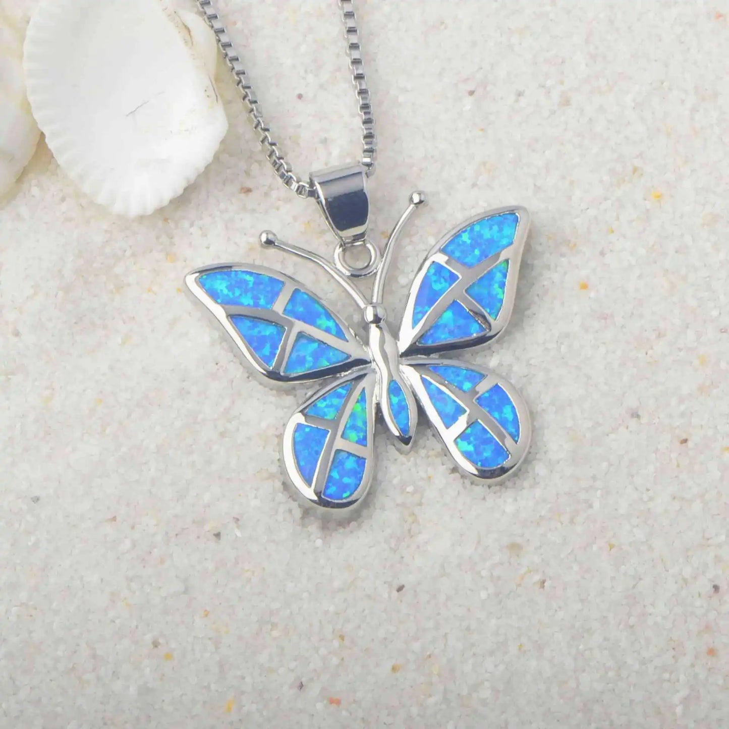 TikTok INS Wind Hawaii Beach Explosion Brass Opal Butterfly Pendant Necklace Cute Style Children's Wholesale Inlaid Charms
