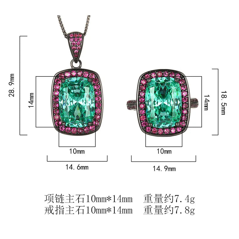 REDheart Fashion Brass Gold-Plated Flower Black Gray Gas Fat Fine Jewelry Engagement Anniversary Pendant Necklace Set Women