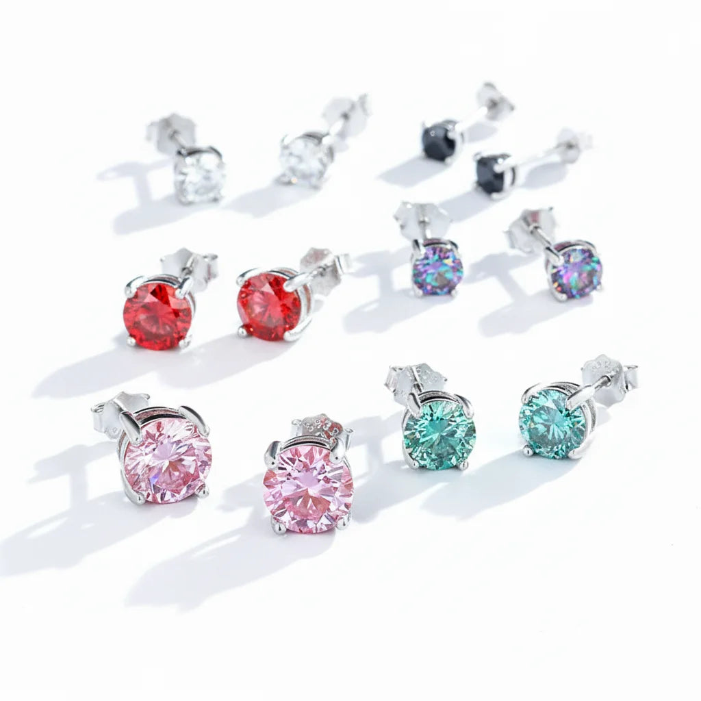 ArtistA Factory Multi-Carat Round Brilliant Moissanite Martini-Set S925 Silver Sleek Sophistication Gender-Fluid Solitaire Stud Earrings