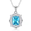 925 Sterling Silver Classic Square Blue Zircon Pendant Necklace | Luxury Blue Stone Clavicle Chain Birthday Gift for Women