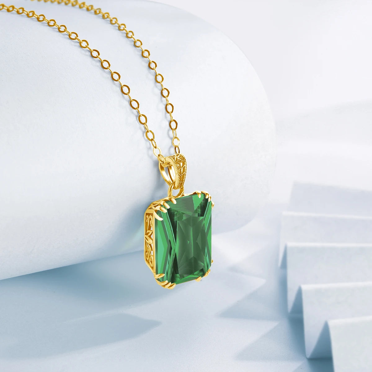 ArtistA Emerald Gemstone Vintage Engagement Wedding 925 Sterling Silver 18K Gold Plated Jewelry Set with Ring Earrings Pendant for Women