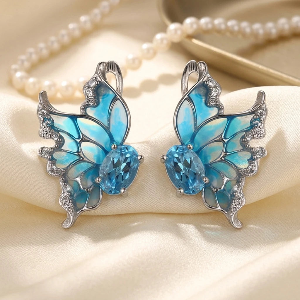 Wholesale White Zircon Butterfly Silver Earrings /Wedding Jewelry Earrings