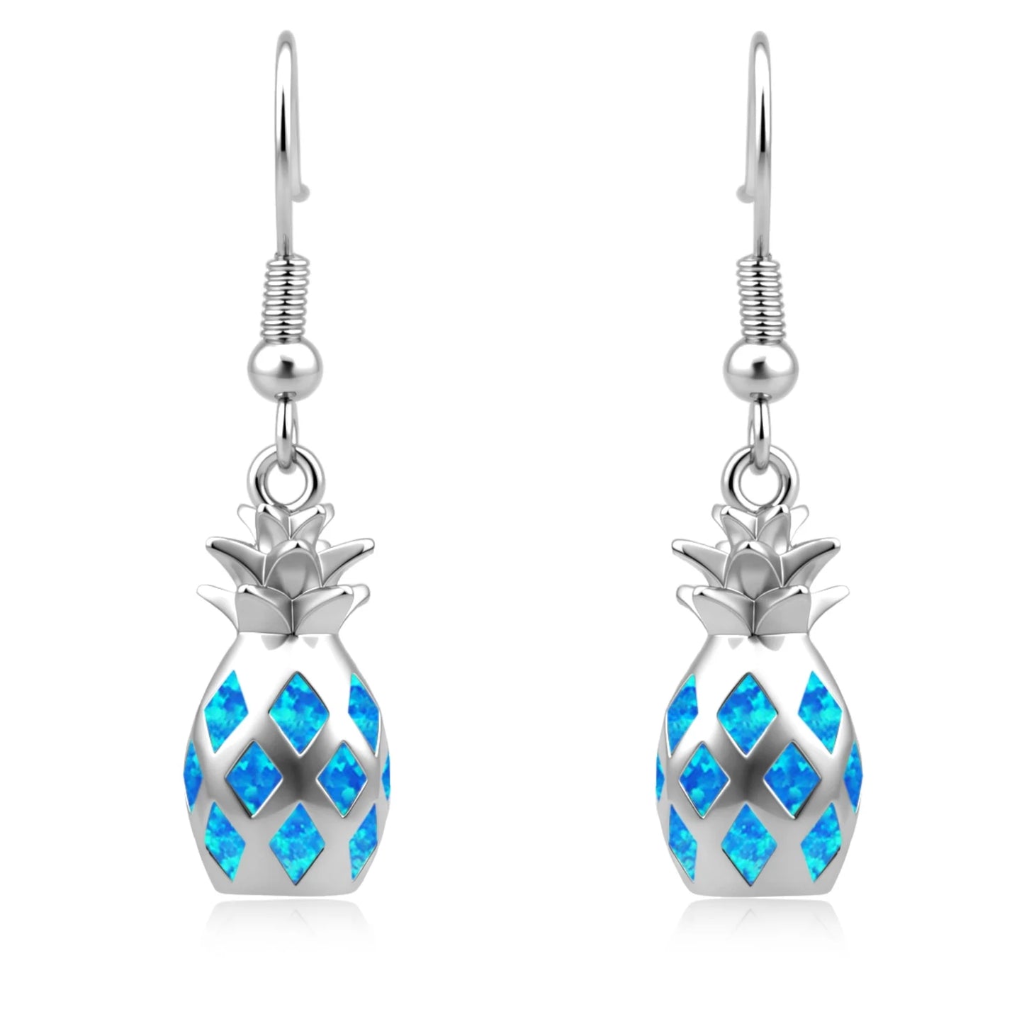 Geometric Opal Pineapple Earrings - Blue Fire Opal Solitaire & CZ Accent Design | Elegant Formal Jewelry Bulk Gifts
