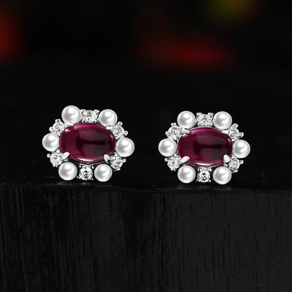 MUSHAN Jewelry Factory Wish Is Selling Hot 925 Silver 1ct Egg Shaped 5*7 Lab Grown Rubies Sapphires Earrings and Earrings