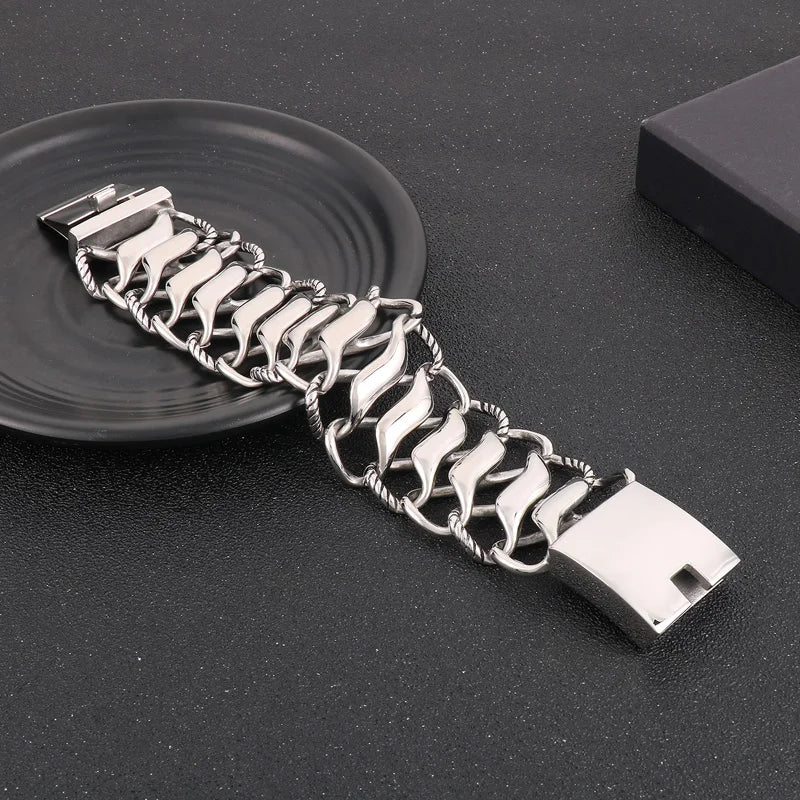 KALEN 220mm Unisex Fashion Polished Stainless Steel Original Links Bracelet