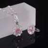 ArtistA AR338 Abiding Sumptuous Cluster Diamond-fire Padparadscha CZ 925 Silver Iced Out Pink Cz Halo Flower Pendant Charms Ring Set