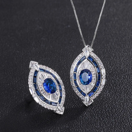 Gemfiori European and American Style Fashion Micro Inlaid Zircon Pendant Ring Luxurious and Atmospheric Diamond Ring Accessory Set