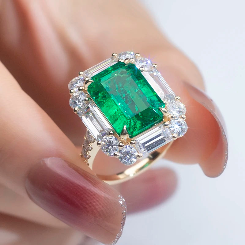 Messi Customized Jewelry MSR-1282 18K Lab Created Emerald Ring Lab Diamond Jewelry