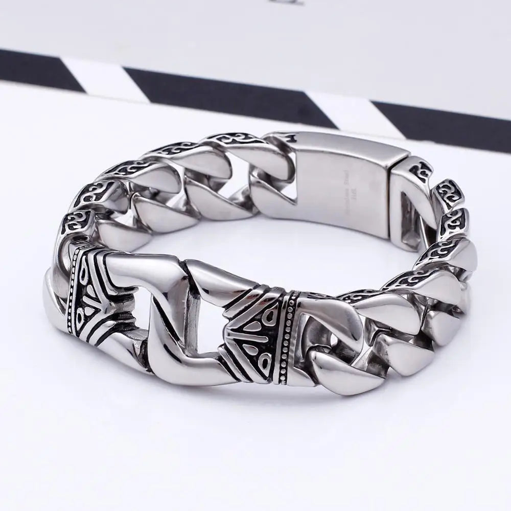 KALEN Men Punk Jewelry Stainless Steel Trendy Cuff Cuban Chain Bracelets