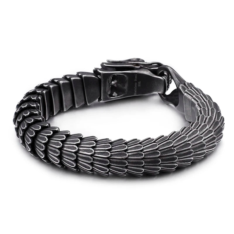 REBEL Custom Black Titanium Stainless Steel Dragon Bracelet Animal Zodiac Sign