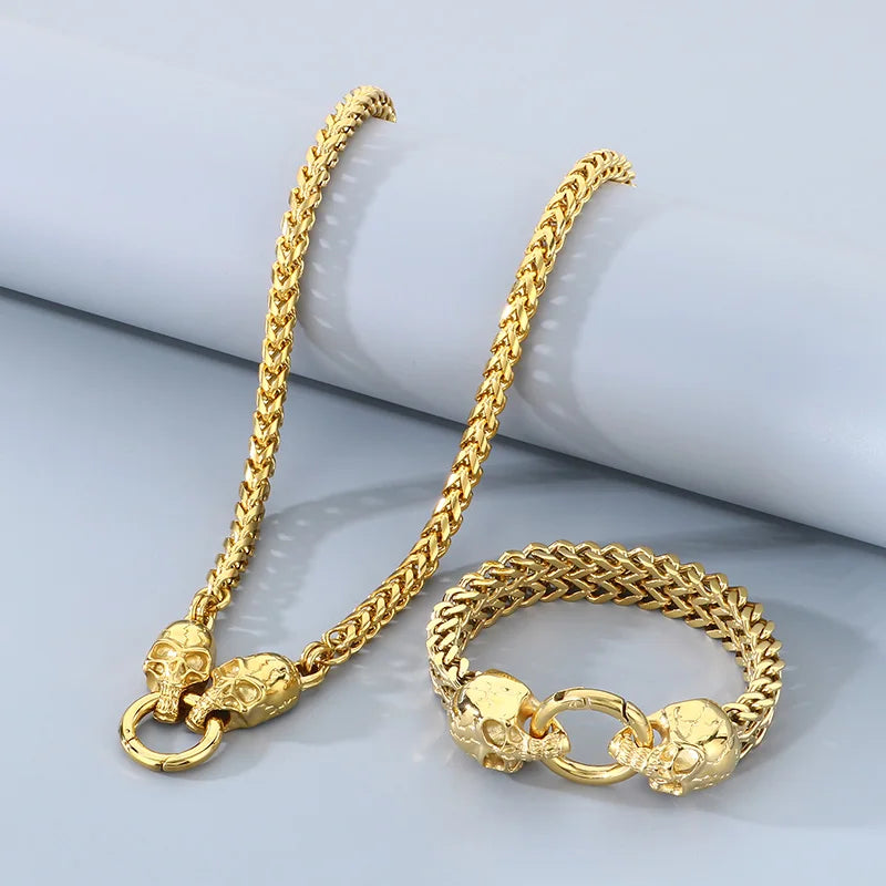 REBEL Men Fashion Punk Stainless Steel Bracelet Scary Skull Link Chain Bracelet