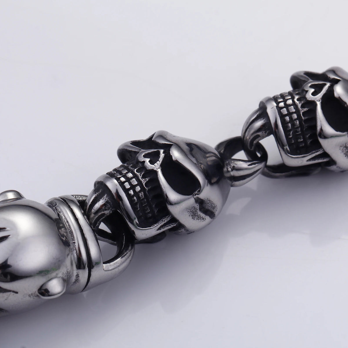 VIKING Mens Punk Skeleton Dog Head Link Bracelet – Silver Stainless Steel