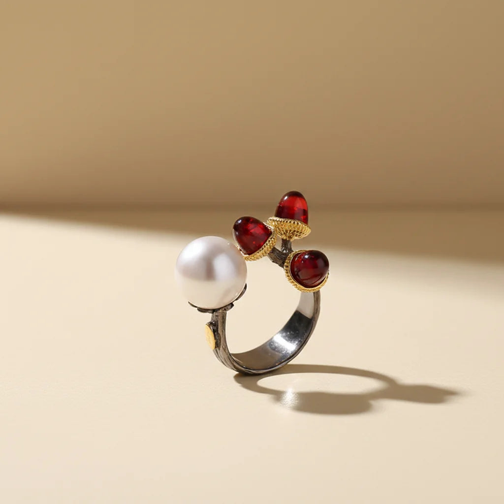 Handmade Thai Freshwater Baroque Pearl  925 Sterling Silver Jewelry Ring