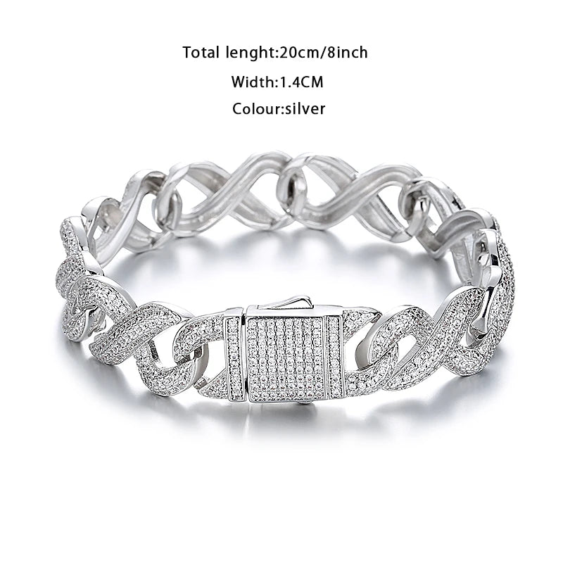 Luxury Men's Hip Hop Jewelry Set Cuban Chain Link Ice Out Diamond Bracelet Silver Plated Brass Zircon Copper Geometric 100-22